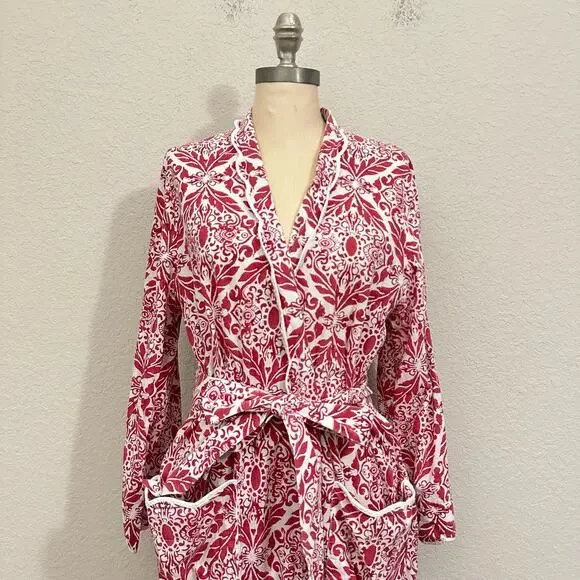 HEIDI CAREY Filigree Kimono Robe Red White Floral Long Sleeve Lounge - Picture 3 of 13